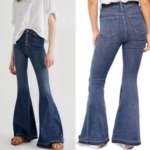 Free People Irreplaceable Flared Bell Bottom Jeans Button Fly Boho Festival 27